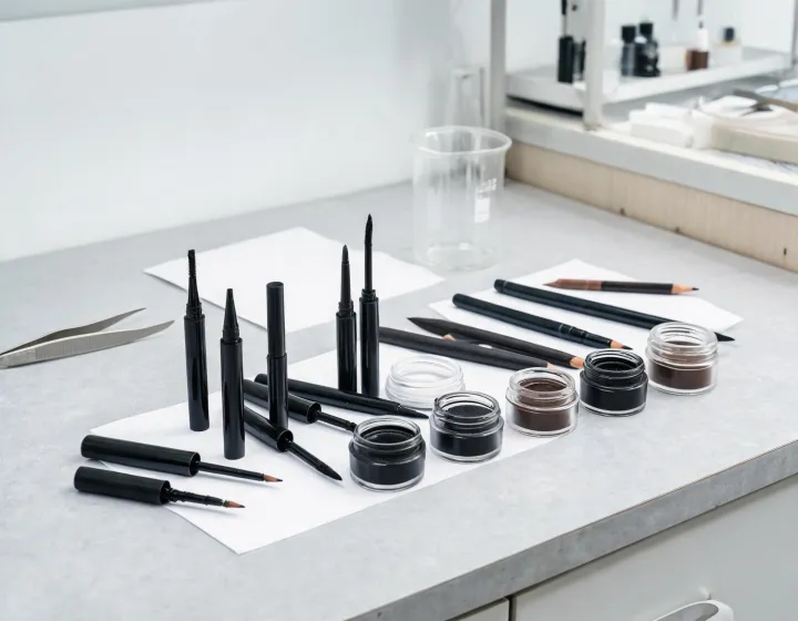 Eyeliner Sourcing on a cosmetics bench, illustration only
