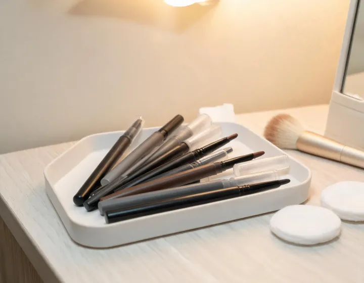 pencil eyeliner on a cosmetics bench, illustration only