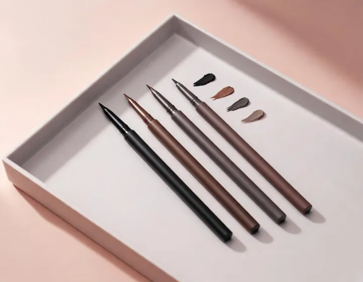 Waterline eyeliner pencils on a lab tray, illustration only